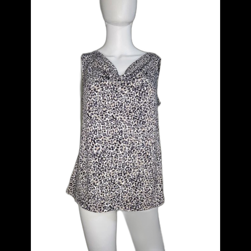 Liz Claiborne Petite Leopard Print Cowl Neck Tank Top Sleeveless Blouse PL